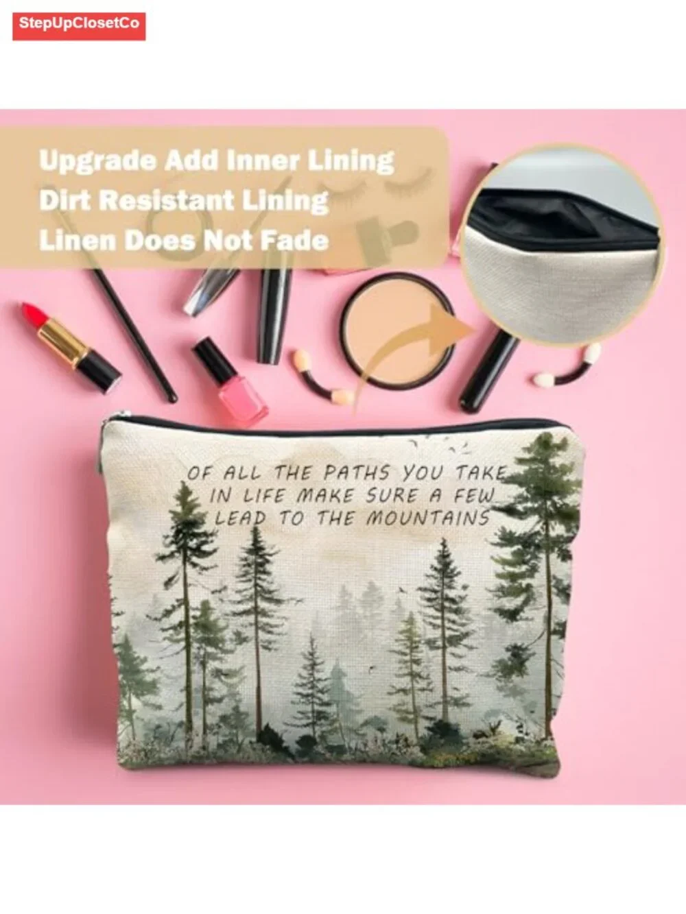 Linen Canvas Cosmetic Bag Travel Toiletry Organizer Pouch for Women Nature